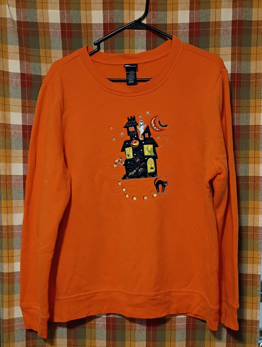 Vintage Holiday Editions Orange Haunted House Halloween Sweatshirt - Large